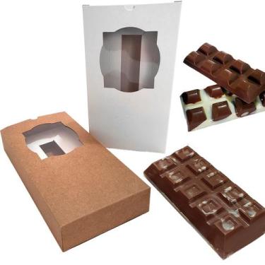 Imagem de 10 Caixas para barra de chocolate com berço regulável - Branco e Kraft