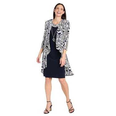 Imagem de R&M Richards Conjunto de vestido formal feminino na altura do joelho, Azul-marinho/cinza-acastanhado, 44