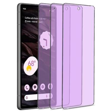 Imagem de Pacote com 3 protetores de tela de vidro temperado antiluz azul compatível com Google Pixel 7a. Película de proteção ocular, sem bolhas, HD, 9H, cobertura total com bloqueio de luz azul para Pixel 7a