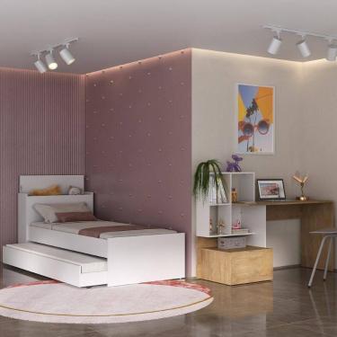 Imagem de Bicama Para Colchão 78x188cm Com Baú Embutido E Escrivaninha Multimóveis Mp4368 Branco/madeirado