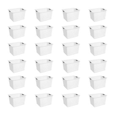 Imagem de Sterilite Cesta ultra profunda, caixa organizadora de armário, armários, despensa, prateleira e recipiente aberto, branco, pacote com 24