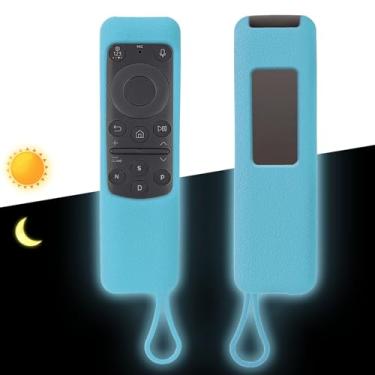 Imagem de Capa azul luminosa para controle remoto Samsung Smart TV 2023, capa protetora de silicone compatível com controle remoto Samsung Solar Cell BN59-01432A BN59-01432J, à prova de choque, lavável com