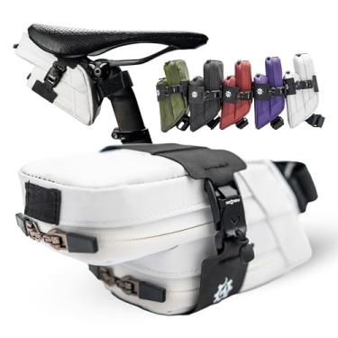 Imagem de Lumiere & Co. Bolsa magnética para selim de bicicleta de liberação rápida – Compartimento duplo, design de tijolo de perfil baixo, projetada com o sistema de fixação de fivela em V preto magnético da