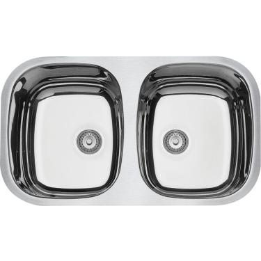 Imagem de Cuba de Embutir Tramontina Isis 2C 34 BL 77x45cm em Aço Inox Alto Brilho com 2 Cubas