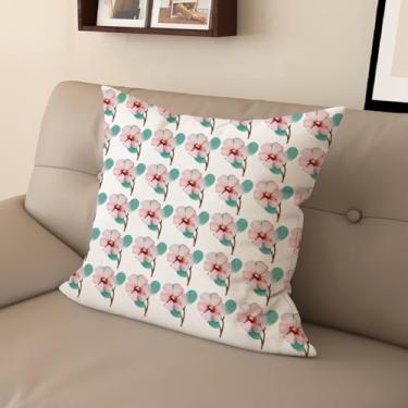 Imagem de Sladjana [Estilo idílico] Capa de almofada impressa digital tipo linho - Padrão floral rosa dupla face, design com zíper invisível (56 x 56 cm, FSWM-K)