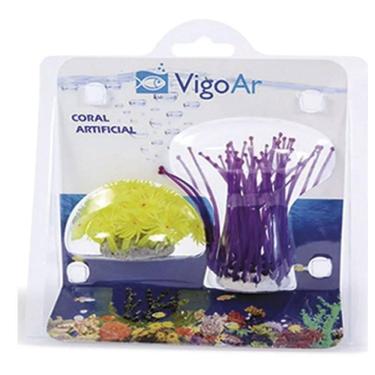 Imagem de Enfeite Para Aquário Coral Artificial Anêmona Silicone Duas Peças Vigoar