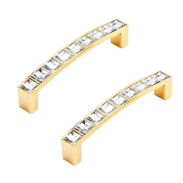 Imagem de Puxador de móveis de 128 mm Puxadores e alças de armário de cristal de vidro puxadores de gaveta de armário puxadores de cozinha Ferragens de móveis Conjunto de 2, dourado (distância do furo: 96 mm)