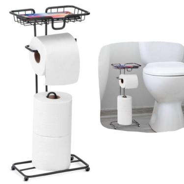 Imagem de Porta papel Higiênico De Chão Preto Luxo Lavabo Suporte Celular Banhei