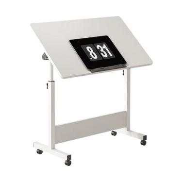 Imagem de dainslef Mesa de pé de altura ajustável, mesa móvel dobrável com rodas, computador portátil, portátil, estações de trabalho para escritórios domésticos