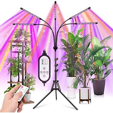 Imagem de yentbokj- Luces de cultivo para plantas de interior, 5 cabezas, color rojo, azul, blanco, luz de espectro completo con trípode ajustable de 15 a 60 pulgadas, lámpara de cultivo interior con control