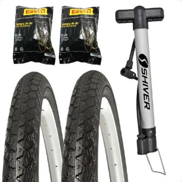 Imagem de Par Pneu Pirelli 26 X 1.1 / 2X2 Manga Turbo + Par Camara Bicicleta Bike + Bomba De Ar Manual Shiver