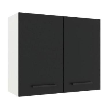 Imagem de Armário Aéreo Madesa Agata 80cm 2 Portas Branco Preto