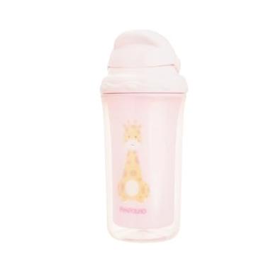 Imagem de Copo Infantil Pimpolho 250ml com Canudo Parede Dupla Antivazamento Estampa Girafa e Leão (ROSA)