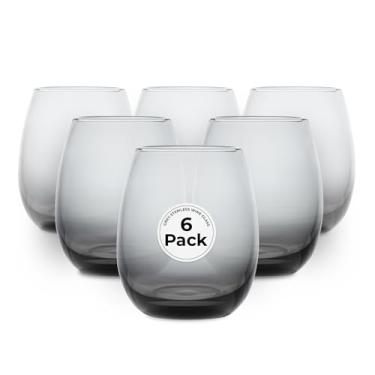 Imagem de Restaurantware - Copos de vinho Vetri de 425 g, 6 copos de vinho laváveis na louça sem haste - sem chumbo, durável, taça de vidro cinza, para casa, bar ou restaurante, servir Merlot, Chardonnay ou
