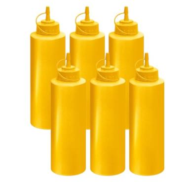 Imagem de Kit 6 Bisnagas Grande Flexível 1 Litro Molhos Katchup Mostarda Maionese Profissional Multiuso (Amarelo)