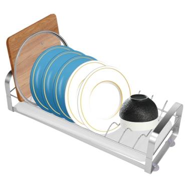 Imagem de FALESOUL Pequeno escorredor de louça, rack organizador de cozinha de aço inoxidável com suporte de talheres, durável, resistente à ferrugem e fácil de limpar, economiza espaço, ideal para cozinhas