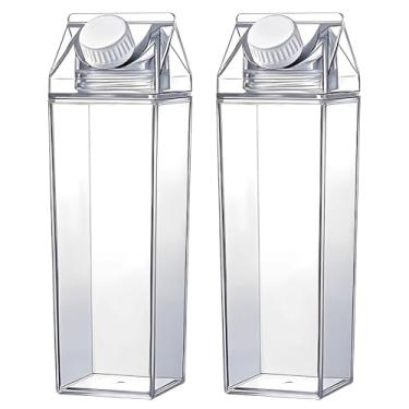 Imagem de Garrafa de água transparente para leite, 1000 ml, recipiente de leite portátil, reutilizável, fofo, garrafas de leite de plástico para suco, jarra de chá, viagem, acampamento, escalada, esportes