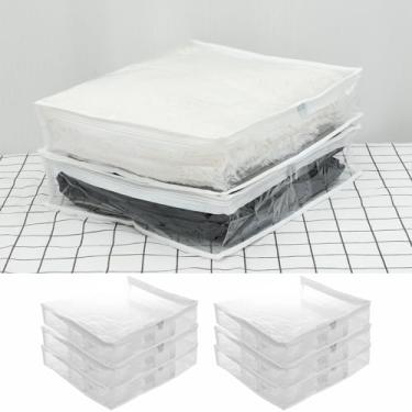 Imagem de 6 unidades de sacos de armazenamento transparentes com zíper, bolsa organizadora de roupas de plástico à prova d'água, organizador de recipientes transparentes para cobertores, suéter de linho, lençol