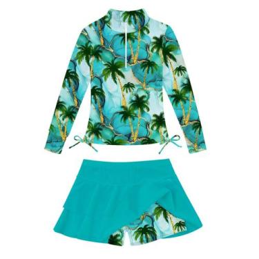 Imagem de Roupa de banho Vogseek para meninas de 5 a 6 anos, verde havaiano