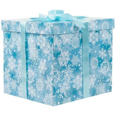 Imagem de Caixa de presente Jaywayang Floco de neve azul de 25 cm com fita