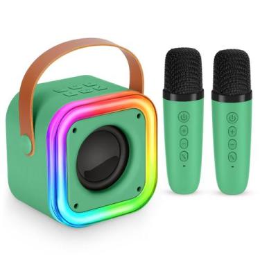 Imagem de Mini máquina de karaokê Poptrend Wireless com 2 microfones verde escur
