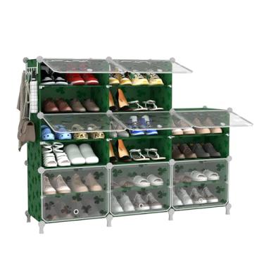 Imagem de UNKU Sapateira, armário de armazenamento de sapatos de 8 andares, 32 pares, organizador de prateleiras de plástico para armário e quarto, entrada verde