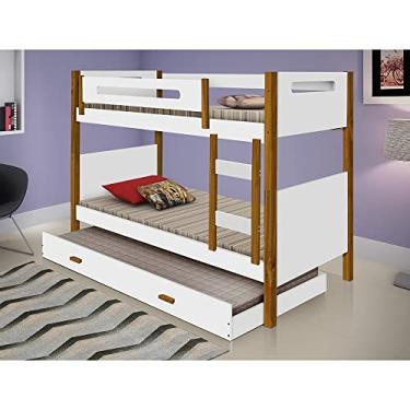 Imagem de Beliche Solteiro Com Cama Auxiliar Montessoriana Heloisa - Branca E Mel