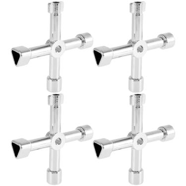 Imagem de MLYNZXJSY 4 chaves utilitárias, 4 vias, liga de zinco, chave cruzada, multifuncional, portátil, leve, portátil, ferramenta de reparo para abertura de armário de torneira de válvula (prata)