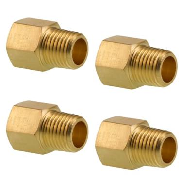 Imagem de Angry Pony Adaptador redutor hexagonal, encaixe de tubulação de latão NPT 1/4 macho para NPT 1/4 fêmea para água óleo e gás, 300 PSI (4 peças)