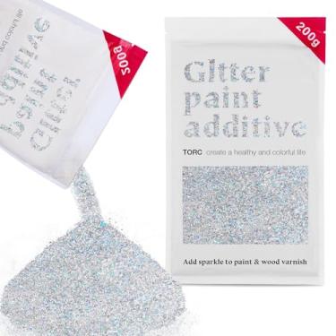 Imagem de TORC Aditivo de tinta brilhante prata iridescente – Pó de glitter de vários tamanhos para tinta acrílica, paredes, móveis de madeira e artesanato (200 g/7 oz) - Uso interior/exterior em todos os