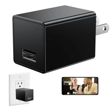 Imagem de PINKOALA Espião inteligente sem fio pequeno 1080p carregador USB câmera WiFi câmera de segurança interna monitor de bebê câmera de vigilância câmera de segurança detecção de movimento com aplicativo