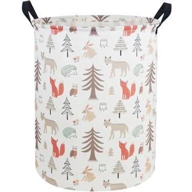 Imagem de Essme Cesto de lavanderia infantil, cesto de armazenamento dobrável de lona à prova d'água para meninas, cesto de berçário, cestas de presente, caixas de brinquedos (animal cinza)