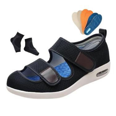 Imagem de Calçado Masculino Ortopédico Ajustável De Malha Oca Respirável Para Edema Diabético, Calçado Confortável E Extra Largo Cirurgia Recuperação De Edemas E Artrite, Para Idosos, Inchados(Black,44 EU)