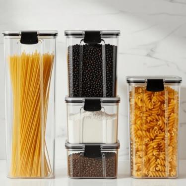 Imagem de Kit 5 Potes Herméticos Porta Mantimentos – Tampa Vedação Airtight | Organização Cozinha | Transparente |