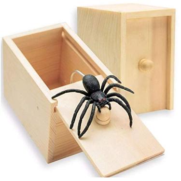 Imagem de Brinquedo de Aranha Brincadeira Dia Abril Fools Caixa Madeira Piada Prática Surpresa Engraçada Presente Decoração para Casa Escritório Festa Feriado