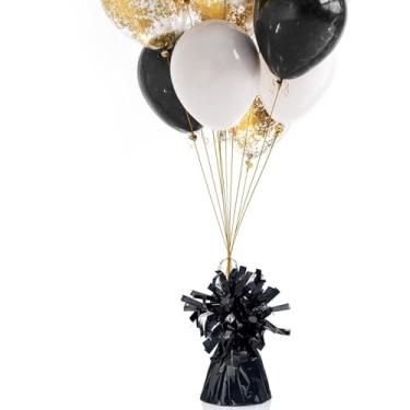 Imagem de 1 pacote com peso de balão preto metálico para festas e eventos