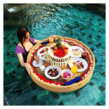 Imagem de Bandeja de servir flutuante mesa de piscina, bandeja de piscina flutuante grande, bandeja flutuante de luxo extragrande, bandeja de café da manhã elegante na água, barra flutuante para piscina (cor