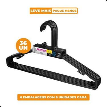 Imagem de Kit Cabide Plástico Adulto 38cm Preto Sanremo 36 Unidades