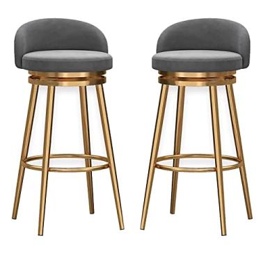 Imagem de Banquetas giratórias de veludo premium estofadas para jantar 63,5 cm, cadeiras de bar com encosto alto, conjunto de 2 unidades, cinza, nº 8