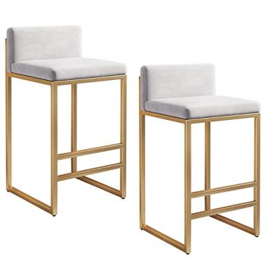 Imagem de Conjunto de 1/2 bancos de bar modernos de metal com apoio para os pés dourado veludo cadeiras de bar para ilha de cozinha