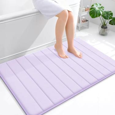 Imagem de OLANLY Tapete de banho listrado de espuma viscoelástica 111 x 81 cm, tapetes absorventes super macios, secagem rápida, tapetes de chuveiro laváveis na máquina, tapete de banho, acessórios de decoração