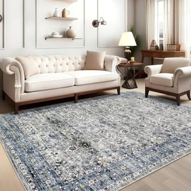 Imagem de Tapete vintage 5х7, suporte antiderrapante, lavável, resistente a manchas, supermacio, envelhecido, tapete persa, ideal para áreas de alto tráfego no quarto, sala de estar, cinza