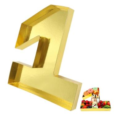 Imagem de Alkiuyfv Número de charcutaria preenchível, caixa em forma de papelão, cor dourada, bandeja para alimentos, prato de prato para festa de aniversário (1 estilo, 38 cm)