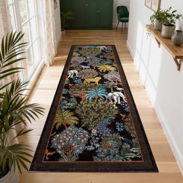 Imagem de GarveeHome Tapete de selva 6 x 25 cm Tapete de corredor de cozinha antiderrapante lavável para corredores, tapetes de corredor com estampa de animais com suporte de borracha, tapete longo de floresta