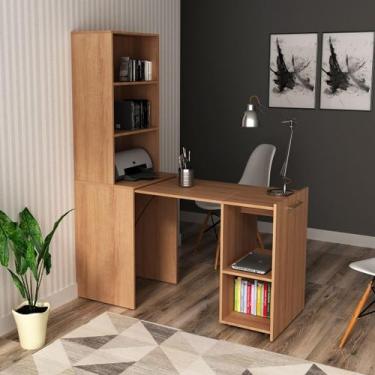 Imagem de Armário Home Office Retrátil Multifuncional com Bancada MDP Amêndoa Te
