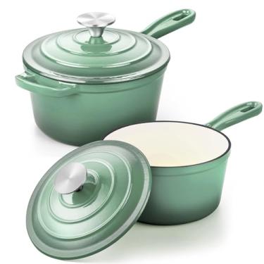 Imagem de Conjunto de panela de 1 litro e 2 L, panela Leonyo de ferro fundido esmaltado, panelas pequenas de cozinha de forno holandês de ferro fundido para todos os cooktops, macarrão, leite, aveia - até 260 °