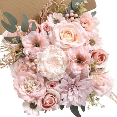 Imagem de Koroni Flowers Conjunto de caixa de flores artificiais, rosas falsas de seda com hastes para buquês de casamento, arranjos florais, centros de mesa, chá de bebê, decoração de casa