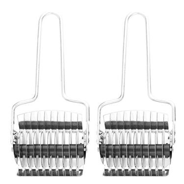 Imagem de Goick Cortador de massa - 2 peças de macarrão pão bolo bolo pastelaria treliça rolo faca de cozimento utensílios de cozinha