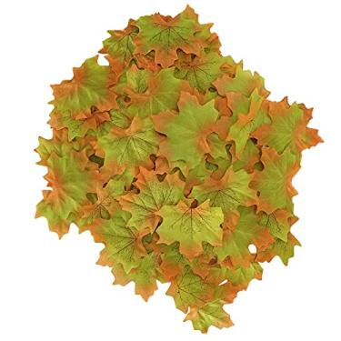 Imagem de Acouto 100 Unidades de Folhas de Bordo Artificiais para Decoração de Mesa de Festa de Casamento de Ação de Graças de Outono – Poliéster Macio Em Vermelho, Verde e Cores Misturadas (Verde)