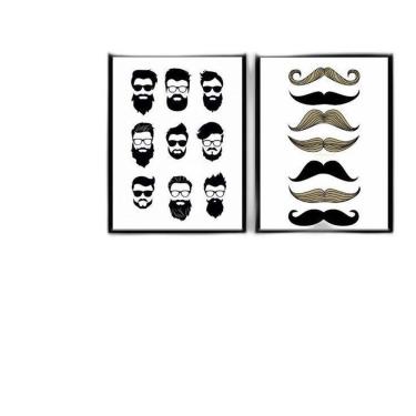 Imagem de Kit 2 Quadros Tipos De Barba Cabelo E Bigode 45X34Cm - Vidro